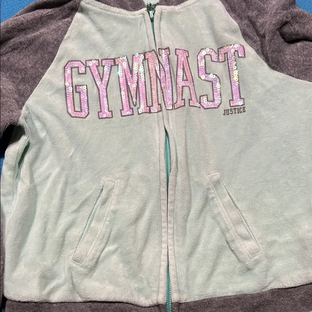 Justice Mint and Heather Mauve 'GYMNAST' Zip Hoodie